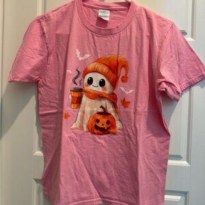 Spooky Season Ghost Drinking Coffee Lover Halloween Girls Large Youth  T-Shirt